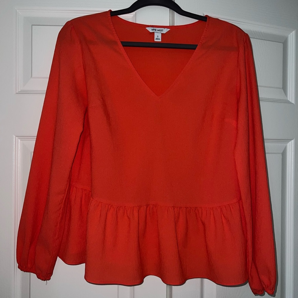Nine West Bright Orange V-Neck Blouse